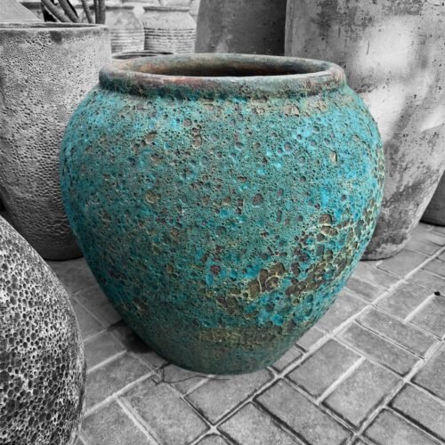 eithan – ancient blue ceramic circular dune pot